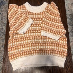 Universal Thread Orange and Cream Crew Neck Sweater with Geometric Pattern